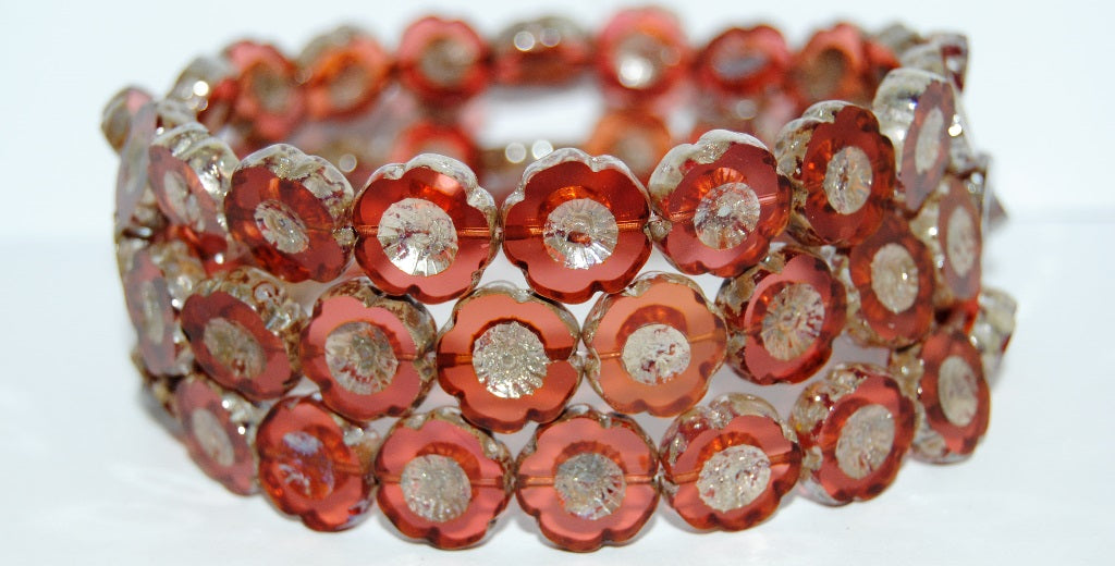 Table Cut Round Beads Hawaii Flowers, (71010B 43500), Glass, Czech Republic