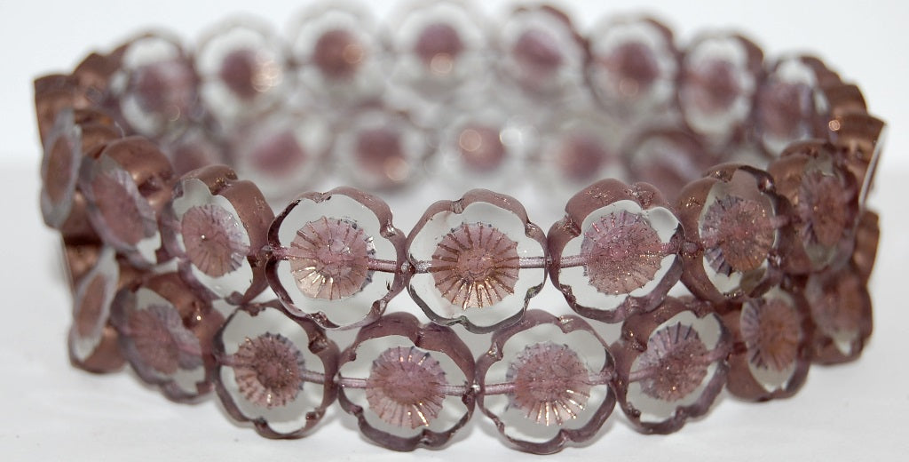 Table Cut Round Beads Hawaii Flowers, 40020 Bronze (40020 14415), Glass, Czech Republic