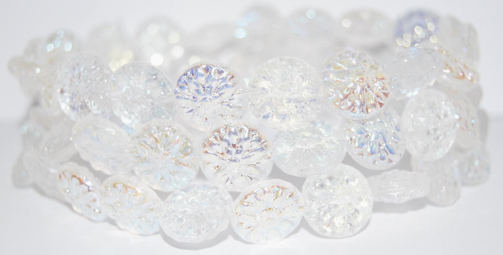 Round Flower Edelweiss Pressed Glass Beads, Crystal Ab (30 Ab), Glass, Czech Republic