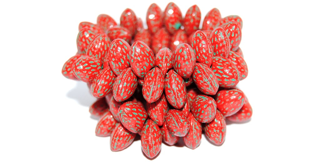 Strawberry Friut Pressed Glass Beads, Red 46450 (93190 46450), Glass, Czech Republic