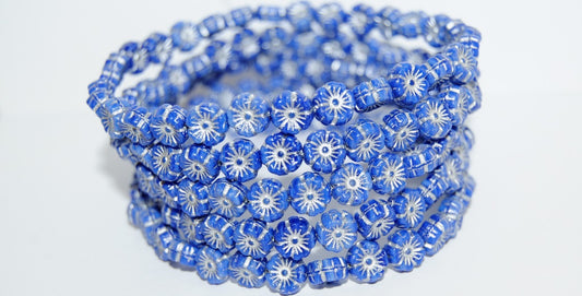 Hawaii Flower Pressed Glass Beads, Opaque Blue 54201 (33040 54201), Glass, Czech Republic