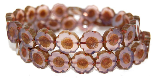 Table Cut Round Beads Hawaii Flowers, 21010 Travertin (21010 86800), Glass, Czech Republic