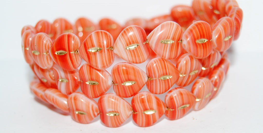 Heart Pressed Glass Beads, Green Purple 54202 (95000 54202), Glass, Czech Republic