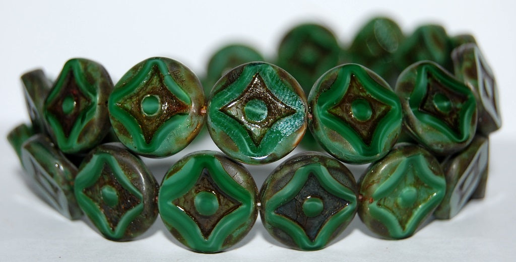 Table Cut Round Beads With Star, 56100 Travertin (56100 86800), Glass, Czech Republic