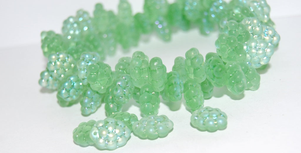 Grape Fruit Pressed Glass Beads, Transparent Green Ab (50500 Ab), Glass, Czech Republic