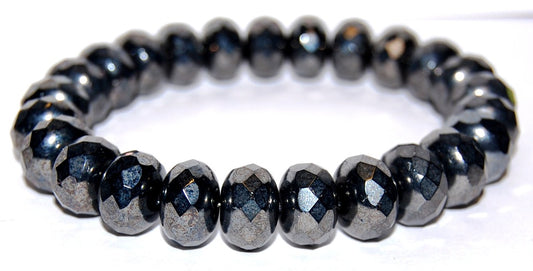 Faceted Special Cut Rondelle Fire Polished Beads, Black Hematite (23980 14400), Glass, Czech Republic