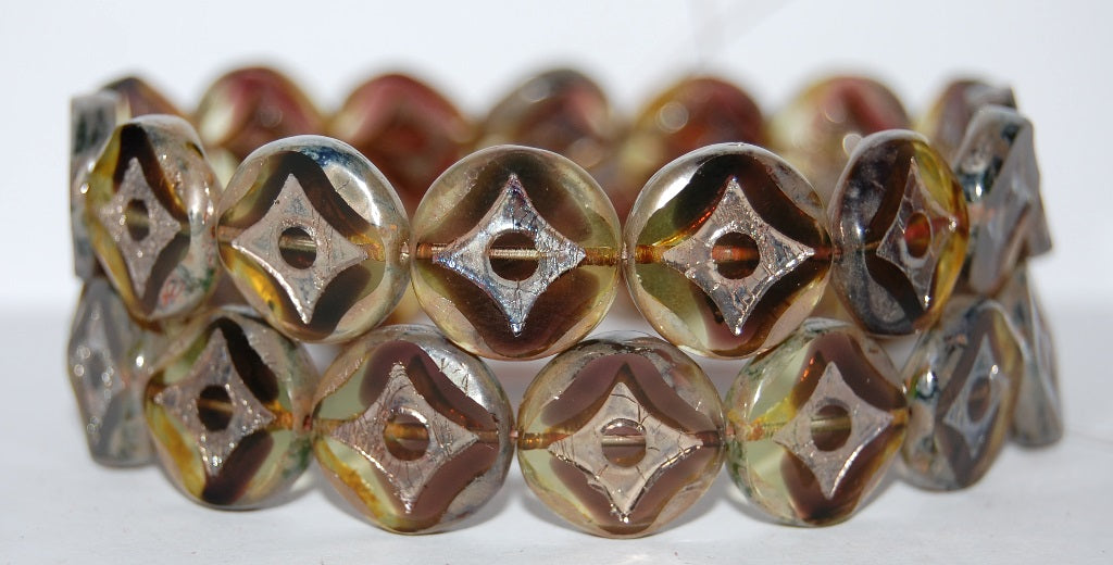 Table Cut Round Beads With Star, (27501 43400), Glass, Czech Republic