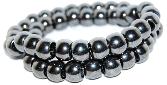 Pony Big Round Bagel Beads With Big Hole, Black Hematite (23980 14400), Glass, Czech Republic