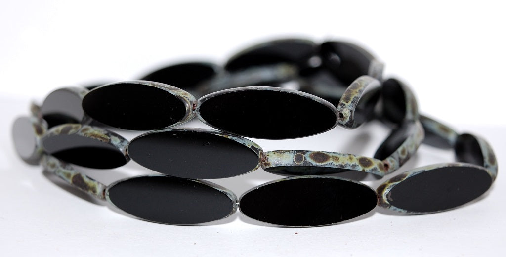 Table Cut Oval Boat Beads, Black 43400 (23980 43400), Glass, Czech Republic