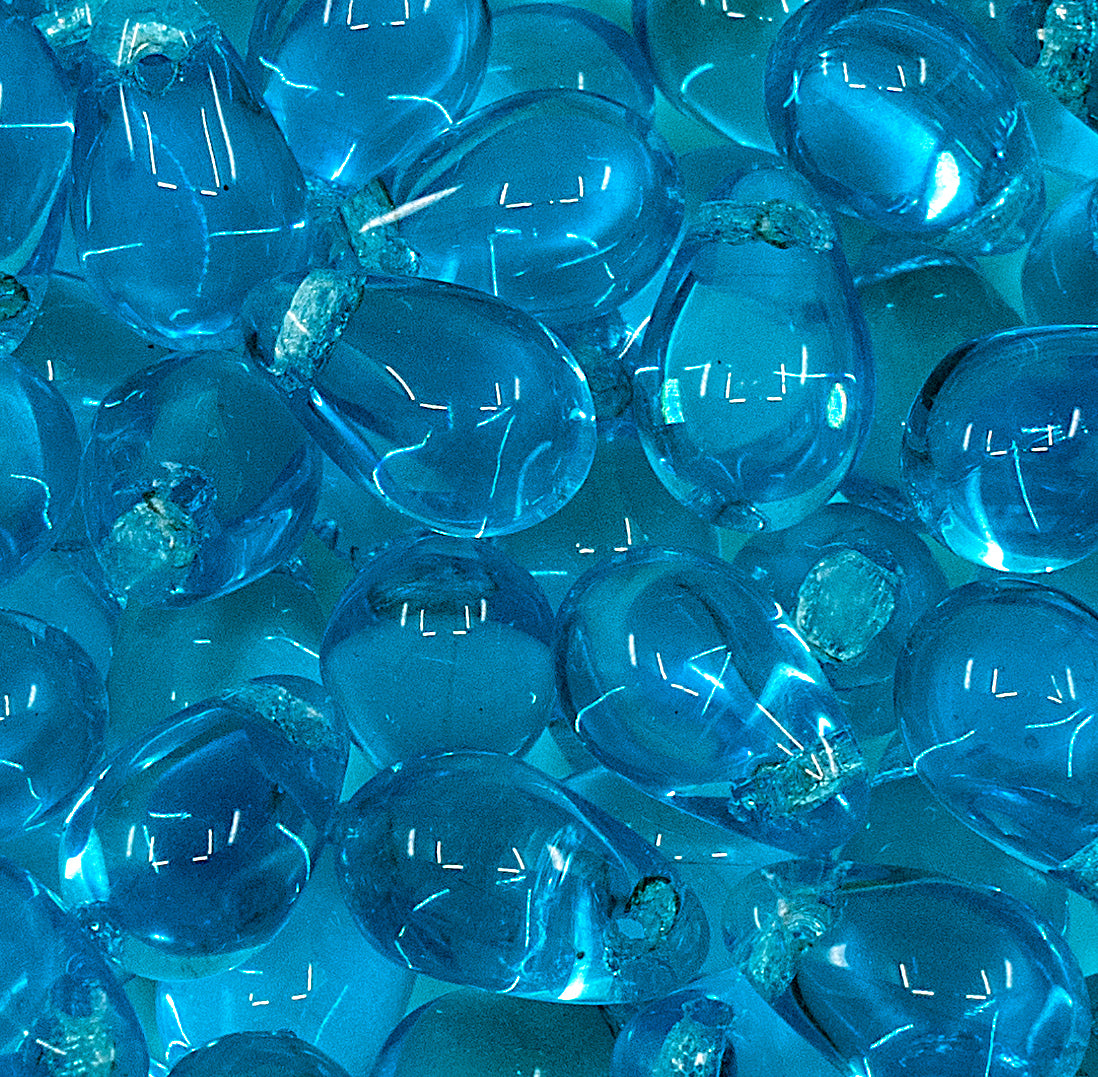 Teardrop Pear Czech Glass Beads, 6x9mm, Aqua Blue Transparent