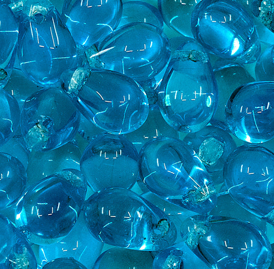 Teardrop Pear Czech Glass Beads, 6x9mm, Aqua Blue Transparent