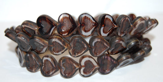 Table Cut Heart Beads With Heart, 15016 Travertin (15016 86800), Glass, Czech Republic