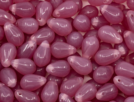 Teardrop Czech Glass Beads, Opal Dark Pink