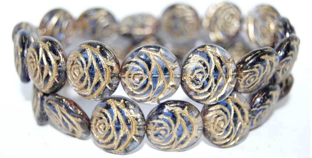 Round Flat Rose Flower Pressed Glass Beads, (37701 54202), Glass, Czech Republic