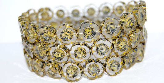 Table Cut Round Beads Hawaii Flowers, Lava Glass Crystal Black Yellow (Lava Glass 30 Black Yellow), Glass, Czech Republic