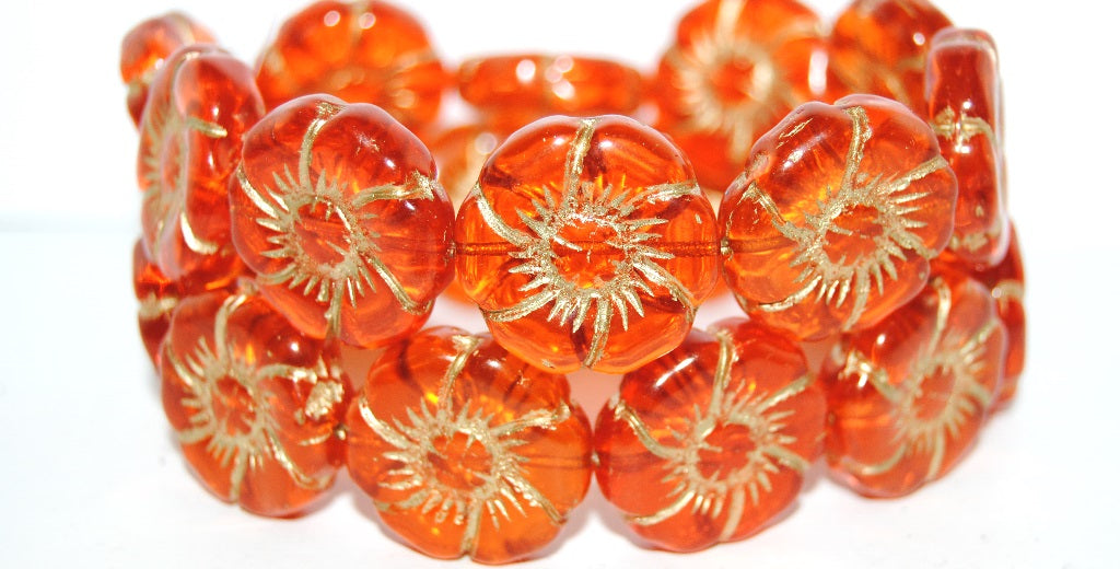 6-Petal Flower Pressed Glass Beads, Transparent Orange 54202 (90020 54202), Glass, Czech Republic