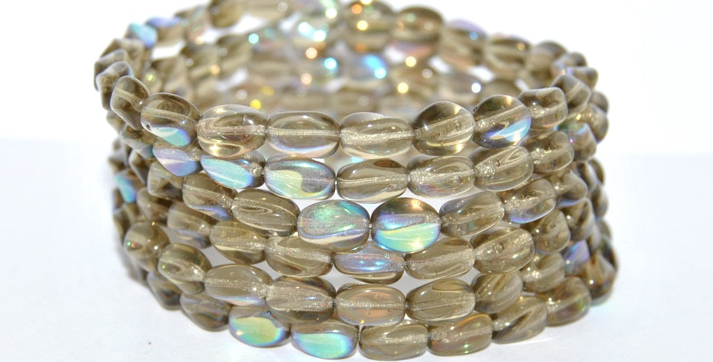 Twisted Oval Pressed Glass Beads, (40020 Ab), Glass, Czech Republic
