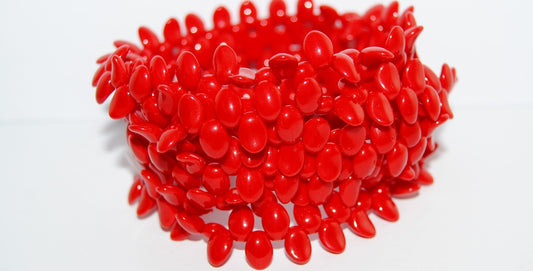 Leaf Tongue Pressed Glass Beads, Red (93190), Glass, Czech Republic