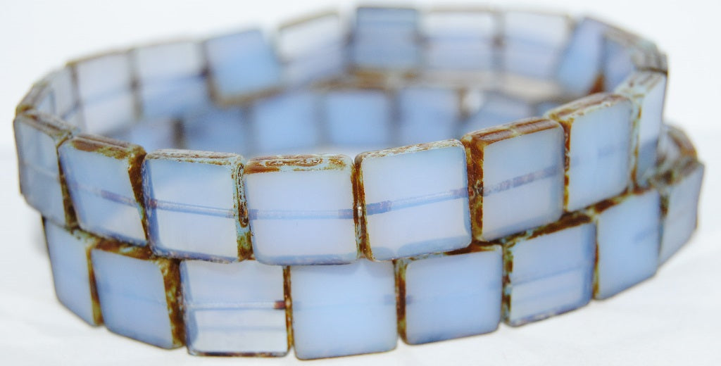 Table Cut Square Beads, 1313 Blue Opal Travertin (1313 Blue Opal 86800), Glass, Czech Republic