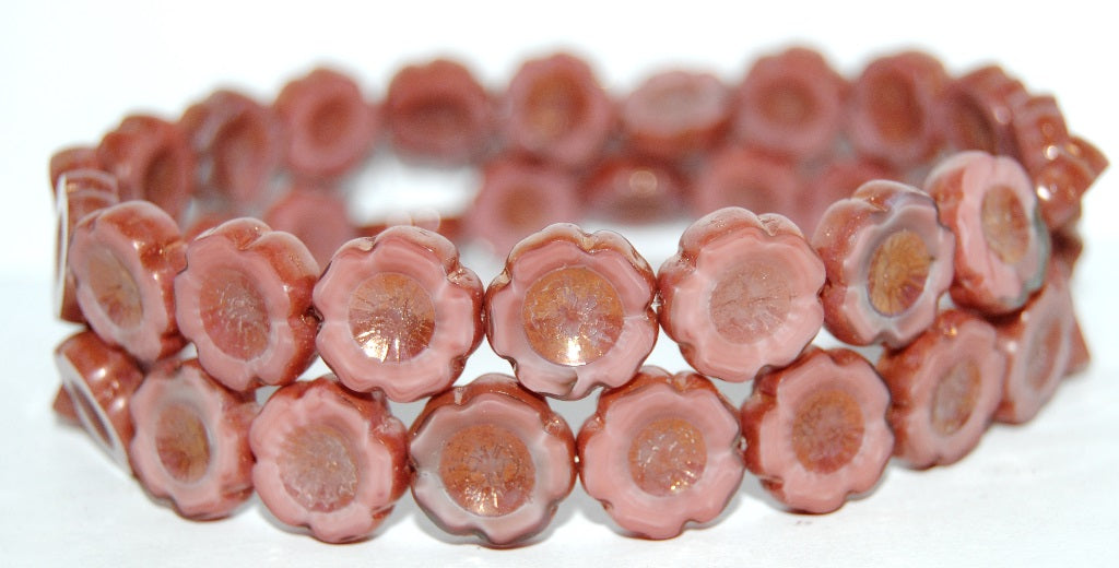 Table Cut Round Beads Hawaii Flowers, 77553 Bronze (77553 14415), Glass, Czech Republic