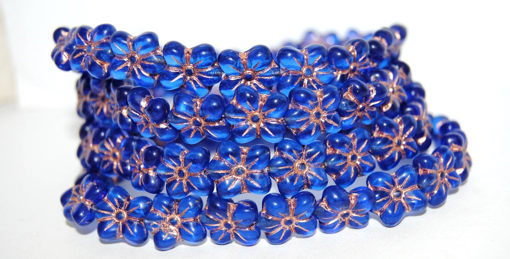 Flower Pressed Glass Beads, Transparent Blue 54200M (30060 54200M), Glass, Czech Republic