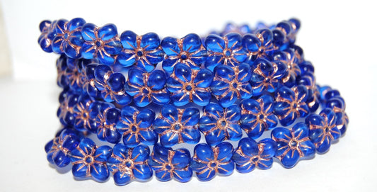 Flower Pressed Glass Beads, Transparent Blue 54200M (30060 54200M), Glass, Czech Republic