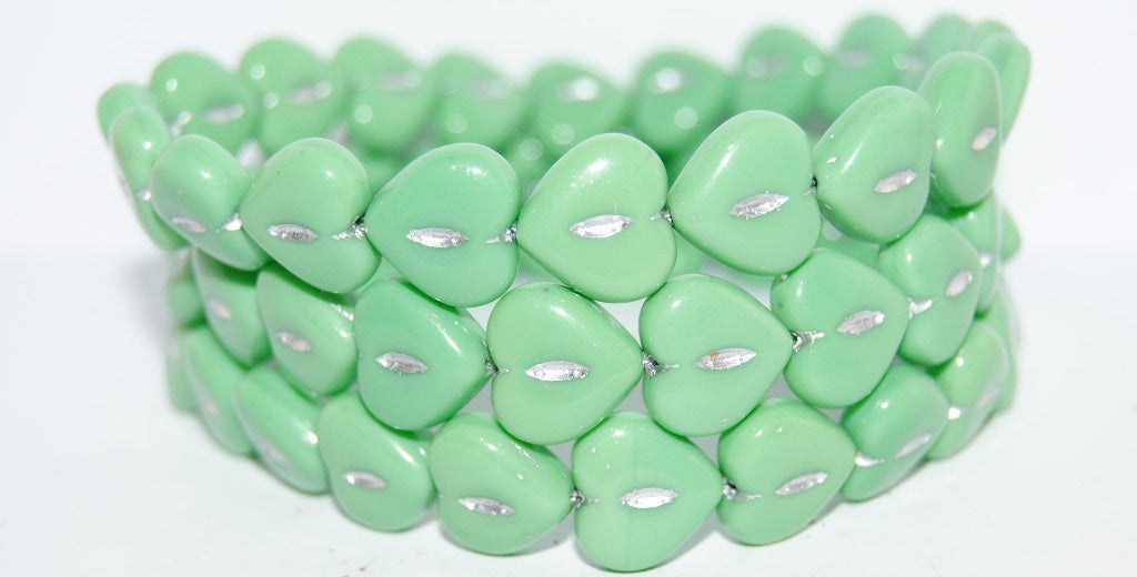 Heart Pressed Glass Beads, Opaque Green 54201 (53300 54201), Glass, Czech Republic