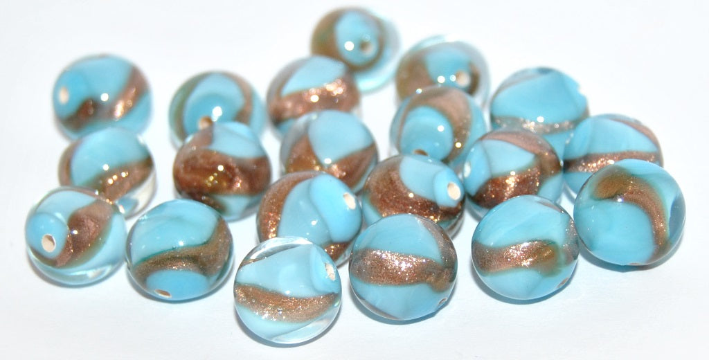 Czech Glass Hand Made Round Lampwork Beads With Aventurine, (10 B), Glass, Czech Republic