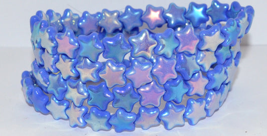 5-Point Star Pressed Glass Beads, Opaque Blue Ab 2Xside (33030 Ab 2Xside), Glass, Czech Republic