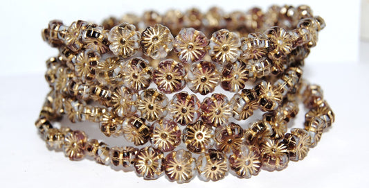 Hawaii Flower Pressed Glass Beads, Bright Amethyst White Delay 54202 (25016 54202), Glass, Czech Republic