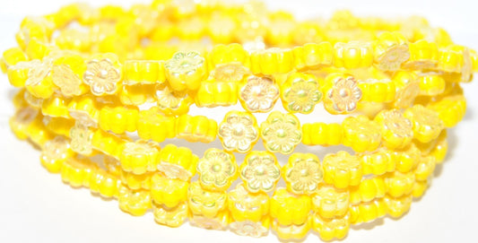 Hawaii Flower Pressed Glass Beads, Yellow Ab 2Xside (83120 Ab 2Xside), Glass, Czech Republic