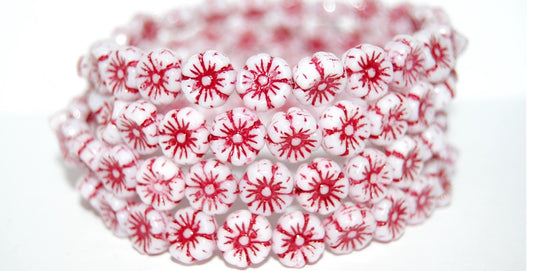 Hawaii Flower Pressed Glass Beads, White 44898 (2010 44898), Glass, Czech Republic