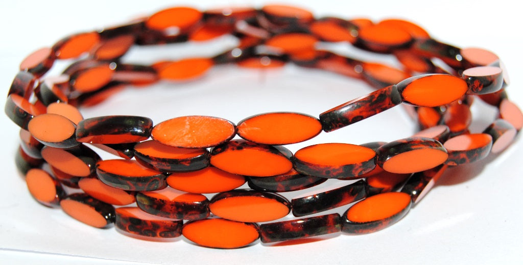 Table Cut Oval Boat Beads, Deep Orange  Travertin (93140 86800), Glass, Czech Republic