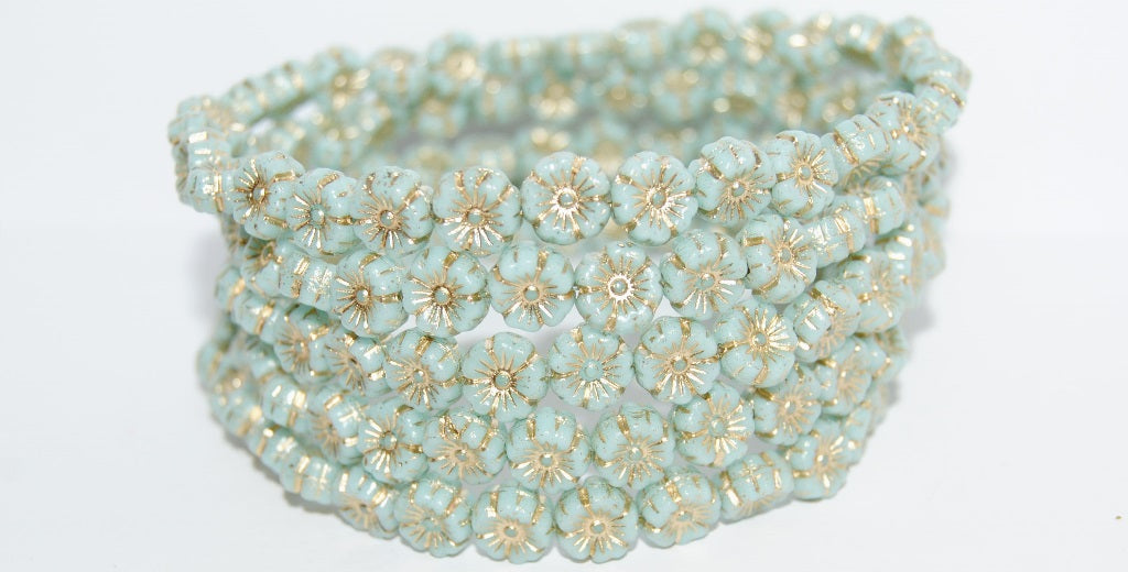 Hawaii Flower Pressed Glass Beads, Turquise 54202 (64000 54202), Glass, Czech Republic
