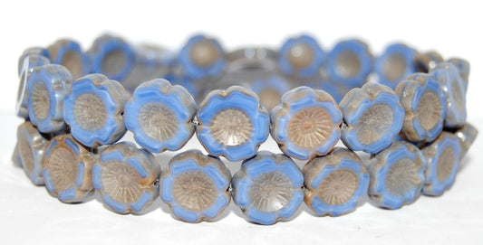 Table Cut Round Beads Hawaii Flowers, 37724 Luster Cream (37724 14401), Glass, Czech Republic