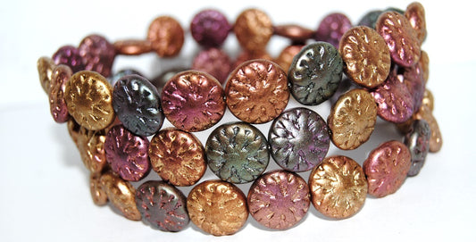 Round Flower Edelweiss Pressed Glass Beads, 1620 (1620), Glass, Czech Republic