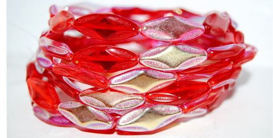 Faceted Oval With Star Pressed Glass Beads, Light Siam Ab (90070 Ab), Glass, Czech Republic