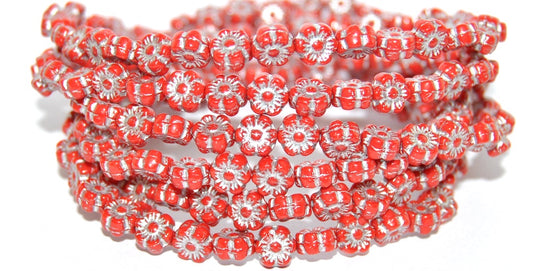 Hawaii Flower Pressed Glass Beads, Red 54201 (93190 54201), Glass, Czech Republic