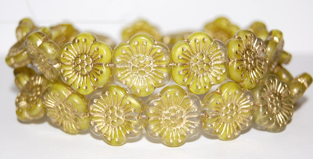 Flower Pressed Glass Beads, (86036 54202), Glass, Czech Republic