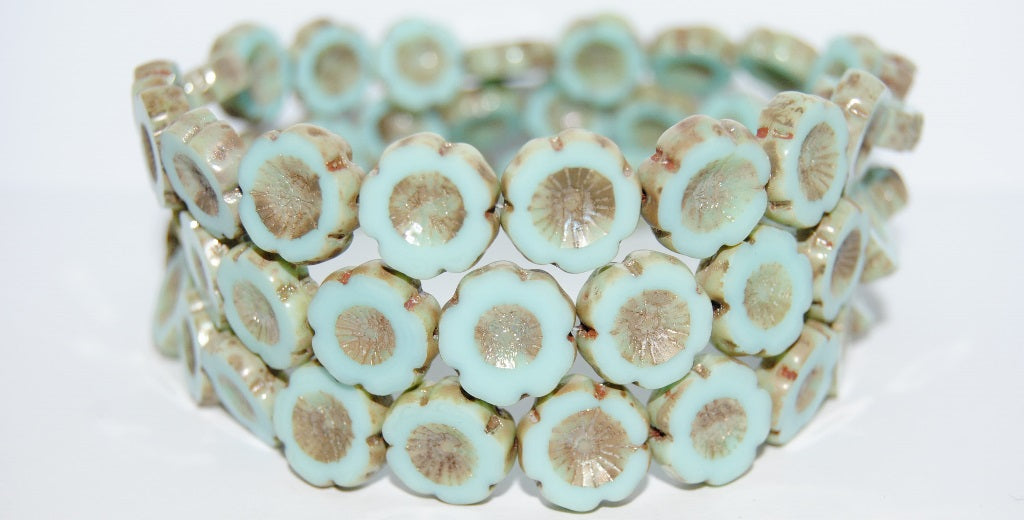 Table Cut Round Beads Hawaii Flowers, (63110B 43400), Glass, Czech Republic