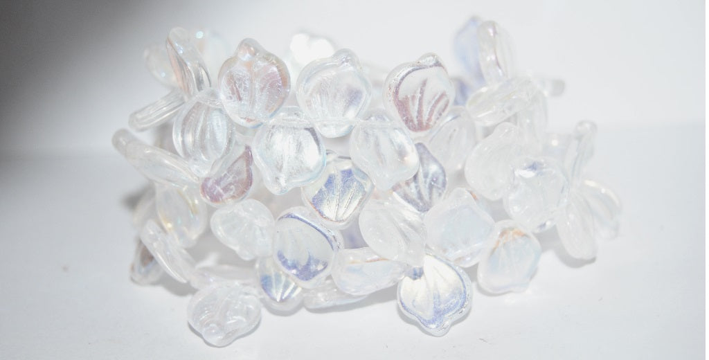 Leaf Petal Pressed Glass Beads, Crystal Ab (30 Ab), Glass, Czech Republic