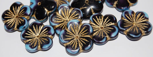 5 Petal Flower Pressed Glass Beads, (67993 54202), Glass, Czech Republic