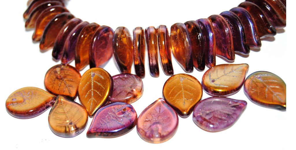Leaf Pressed Glass Beads, 48107 (48107), Glass, Czech Republic
