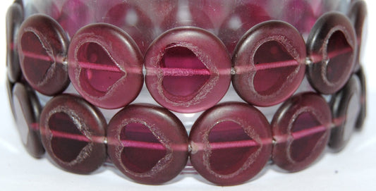 Table Cut Round Beads With Heart, Transparent Pink 14405 (70010 14405), Glass, Czech Republic