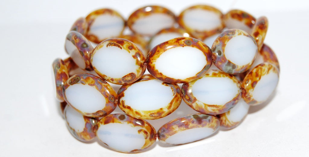 Table Cut Oval Beads Roach, 1000 Travertin (1000 86800), Glass, Czech Republic