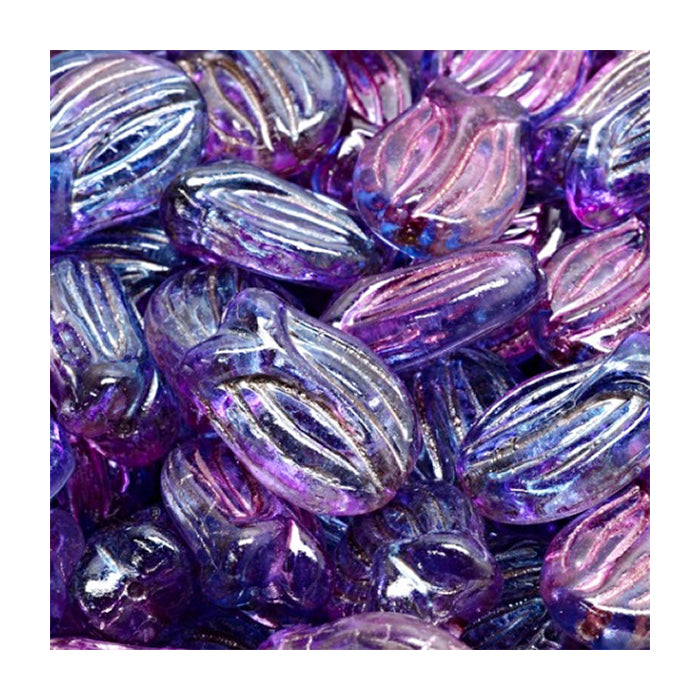 Pressed Czech glass beads flower tulip Violet Glass Czech Republic