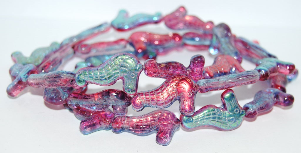 Seahorse Pressed Glass Beads, 48113 (48113), Glass, Czech Republic