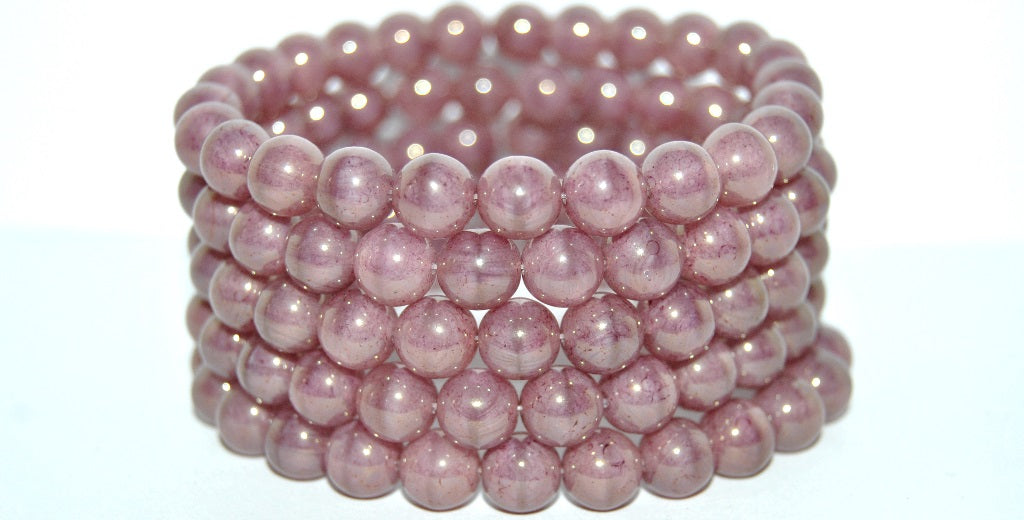 Round Pressed Glass Beads Druck, Opal Pink Terracotta Red (71400 15495), Glass, Czech Republic