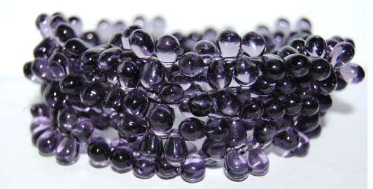 Pear Drop Pressed Glass Beads, Transparent Light Amethyst (20500), Glass, Czech Republic