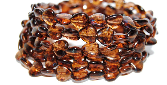 Heart Pressed Glass Beads, Transparent Pink Travertin (70120 86800), Glass, Czech Republic